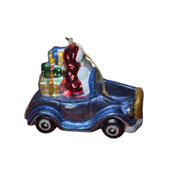 Vintage Santa Driving Car with Presents Blown Glass Christmas 4" Ornament - Picture 4 of 6